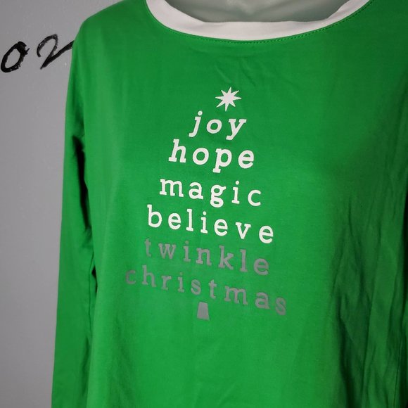 Joy Hope Magic Believe Twinkle Christmas PJ Top, M - Picture 2 of 4
